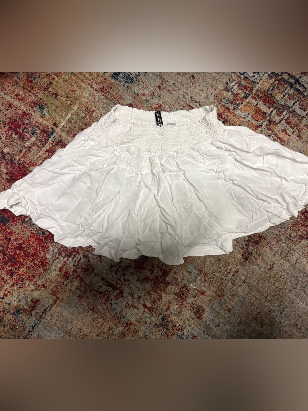 H&M White Smocked Waist Ruffle Mini Skirt